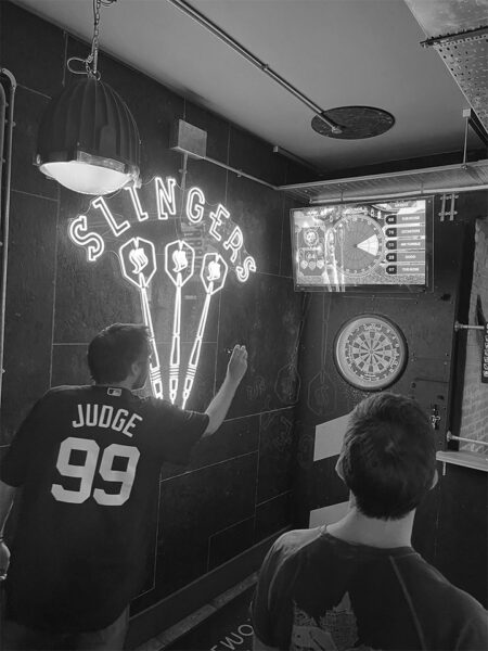 Peter Dann Engineers playing darts at the Slingers bar