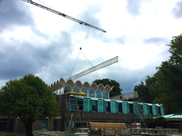 Scaffolding during the Peter Dann refurbishment of central hall fitzwilliam college