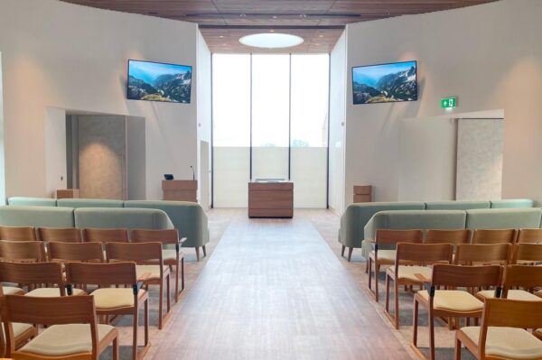 Interior of chapel at Oakfield Gardens Crematorium