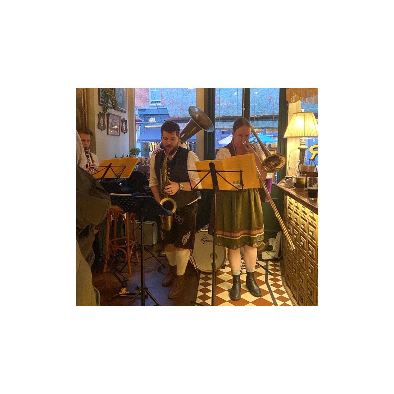 Oktoberfest Oompah Band playing at Peter Dann London Engineers Work social in Mr Fogg's Bar Fitzrovia