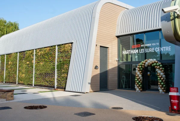 Hartham Leisure Centre refurbished entrance and green wall