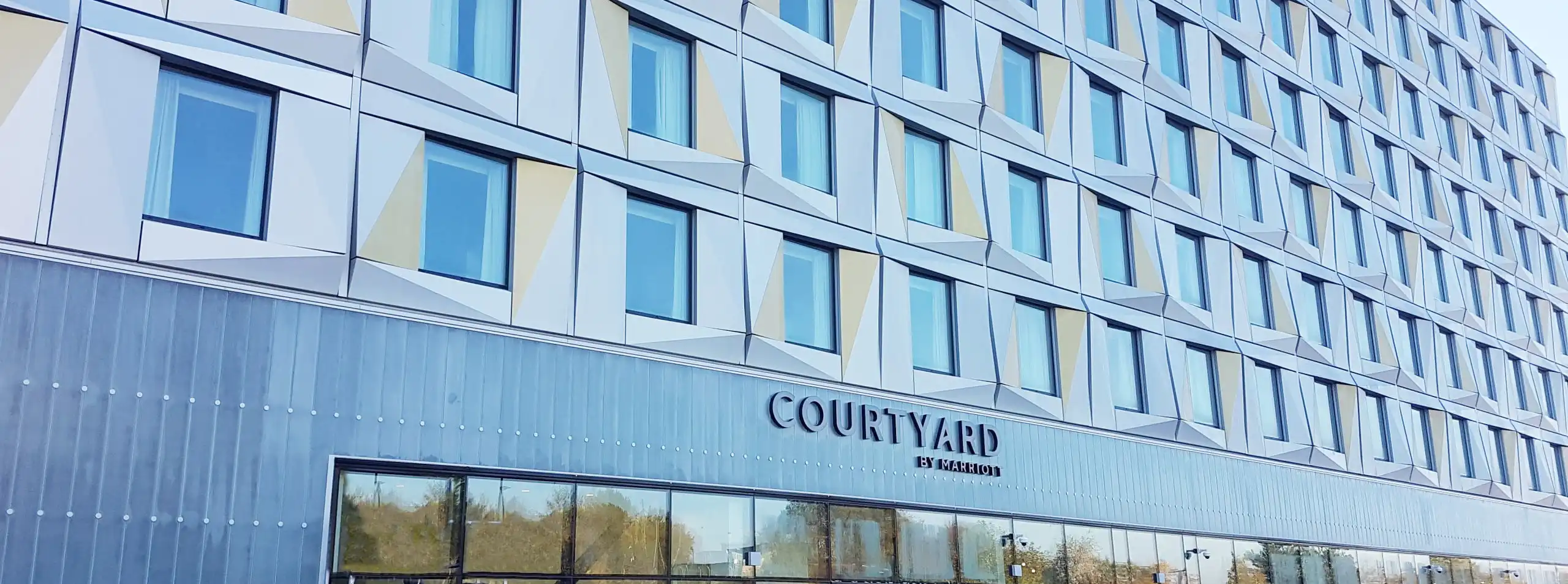 Courtyard by Marriott Luton Exterior close-up of geometric design facade