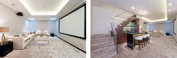 Luxury basement cinema with bar extension and refurbishment