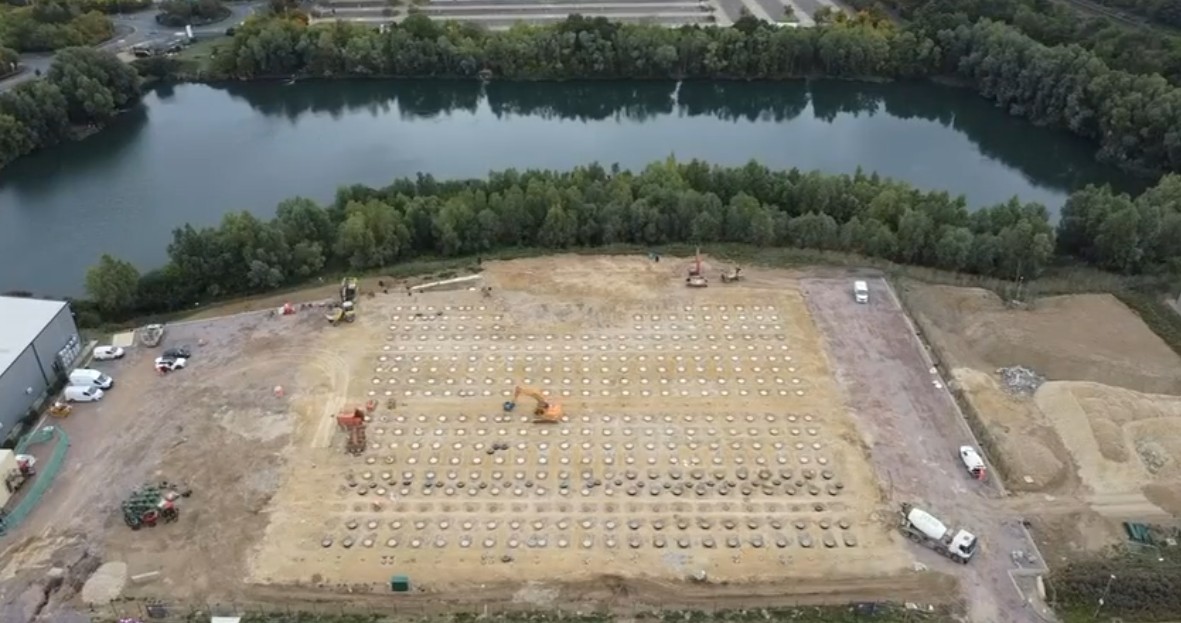 Supermax factory site showing ground works with piling