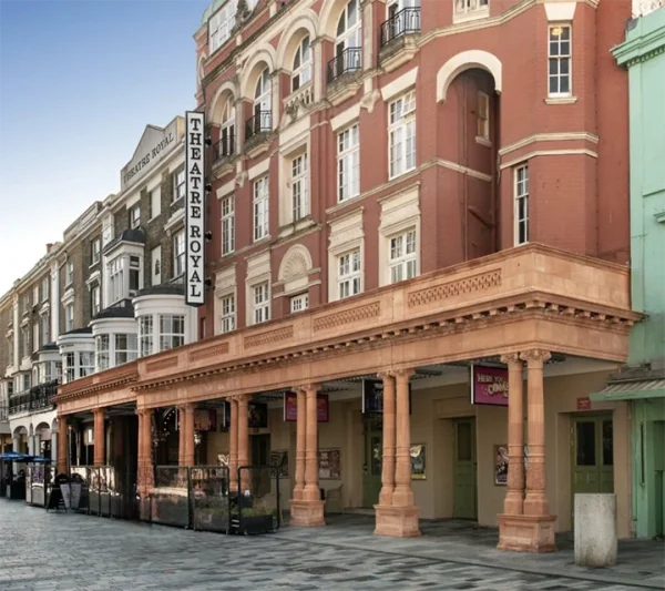 Exterior of restored Brighton Theatre Royal colonade facade