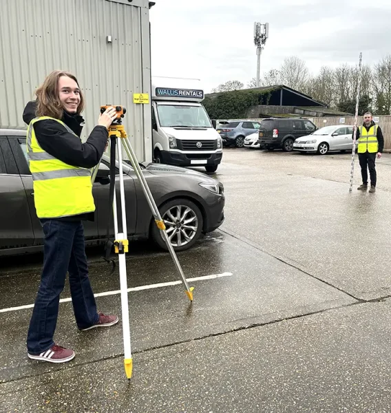 Structural engineering apprentice with Peter Dann on the job in Cambridge