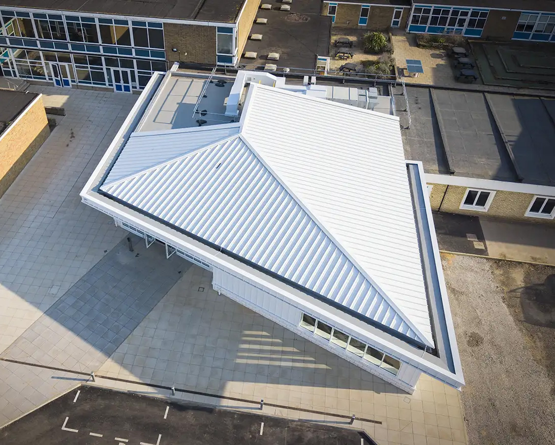 Radcliffe School Extension aerial view diamond roof